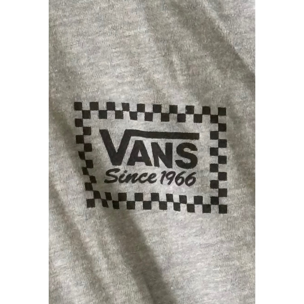 Vans Mens Long Sleeve Hooded T-Shirt Gray Checkerboard Logo Graphic Tee Large - Picture 2 of 7